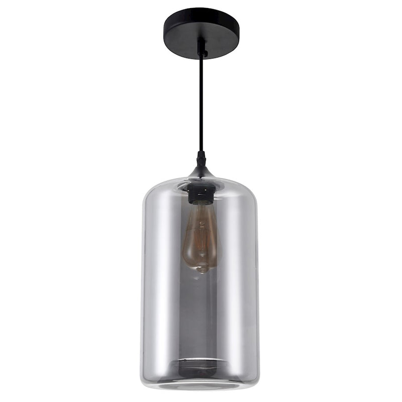 CWI Lighting Glass 1 Light 7" Down Mini Pendant, Black/Smoke
