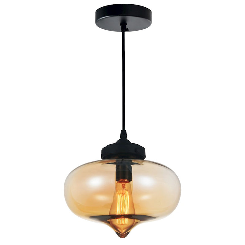 CWI Lighting Glass 1 Light 11" Down Mini Pendant, Black/Amber