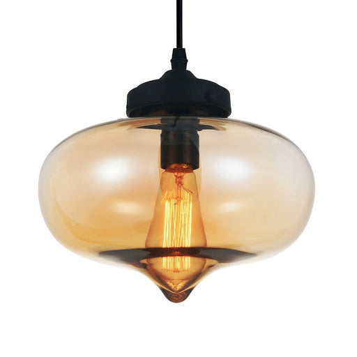 CWI Lighting Glass 1 Light 11" Down Mini Pendant, Black/Amber