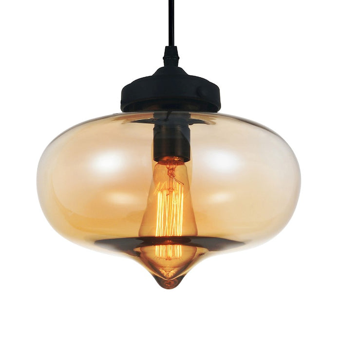 CWI Lighting Glass 1 Light 11" Down Mini Pendant, Black/Amber