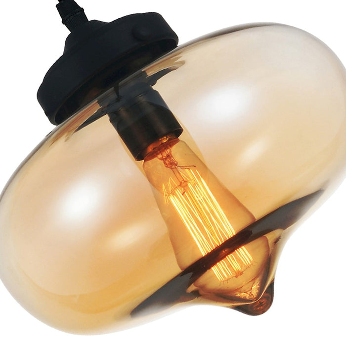 CWI Lighting Glass 1 Light 11" Down Mini Pendant, Black/Amber