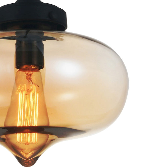 CWI Lighting Glass 1 Light 11" Down Mini Pendant, Black/Amber