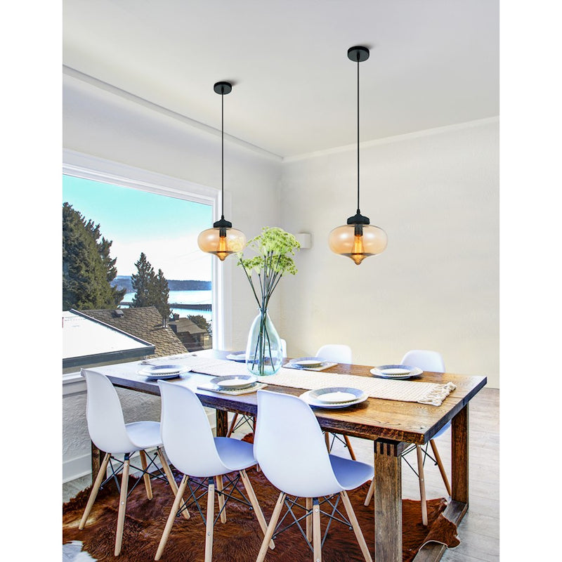 CWI Lighting Glass 1 Light 11" Down Mini Pendant, Black/Amber