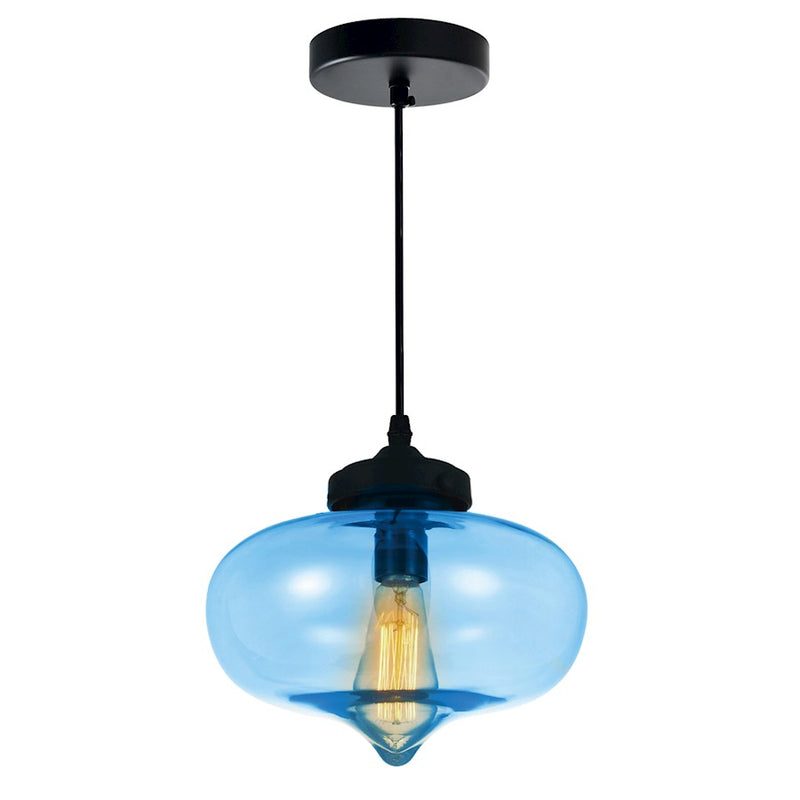 CWI Lighting Glass 1 Light 11" Down Mini Pendant, Black/Blue