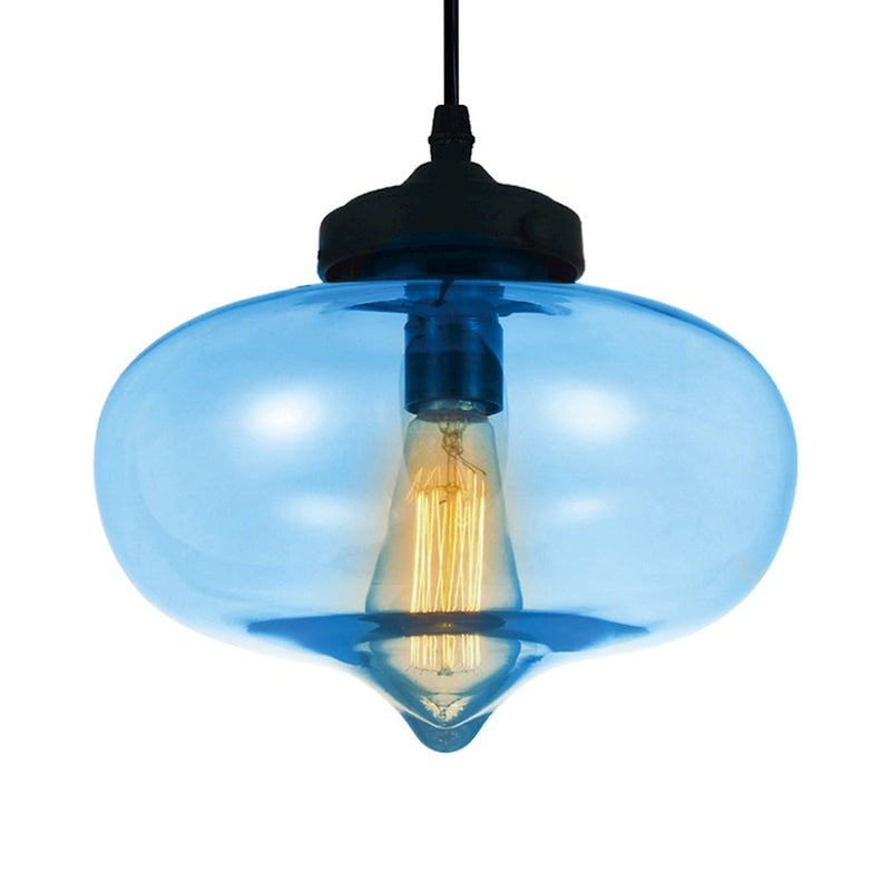 CWI Lighting Glass 1 Light 11" Down Mini Pendant, Black/Blue