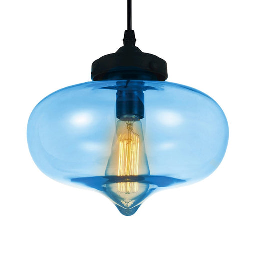 CWI Lighting Glass 1 Light 11" Down Mini Pendant, Black/Blue