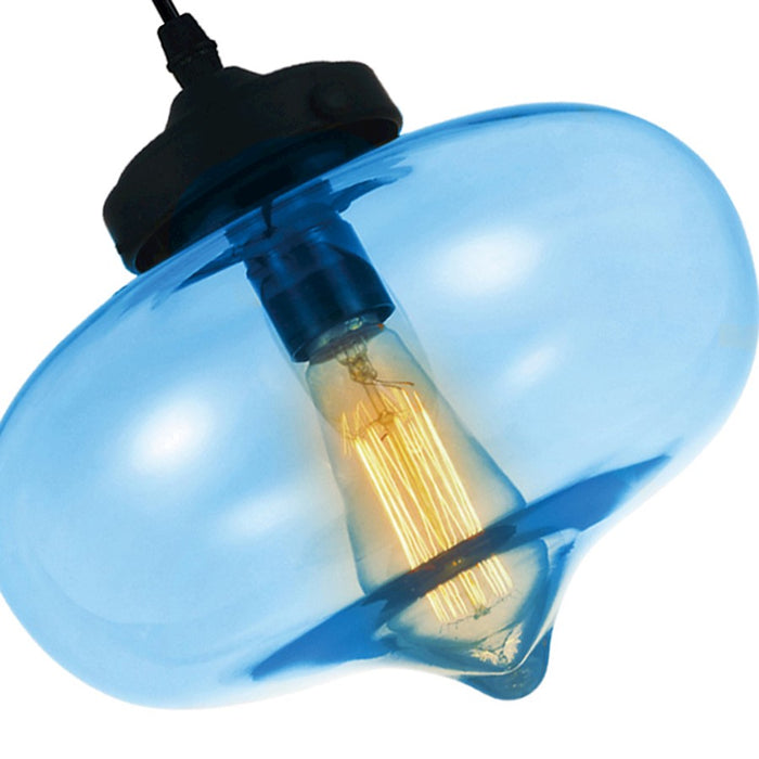 CWI Lighting Glass 1 Light 11" Down Mini Pendant, Black/Blue