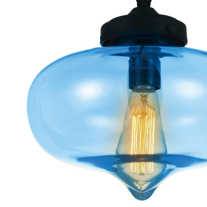 CWI Lighting Glass 1 Light 11" Down Mini Pendant, Black/Blue