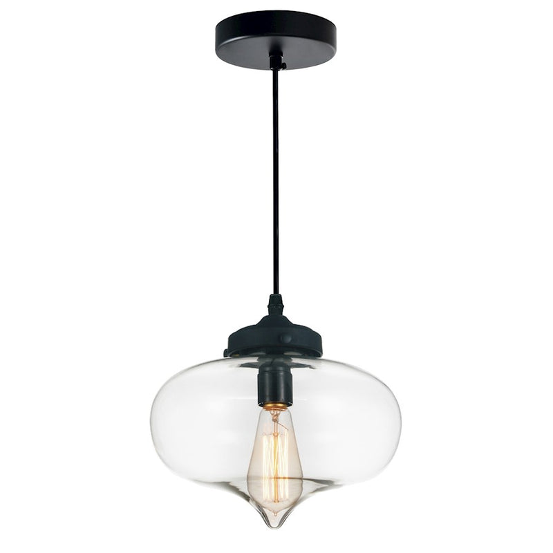 CWI Lighting Glass 1 Light 11" Down Mini Pendant, Black/Clear