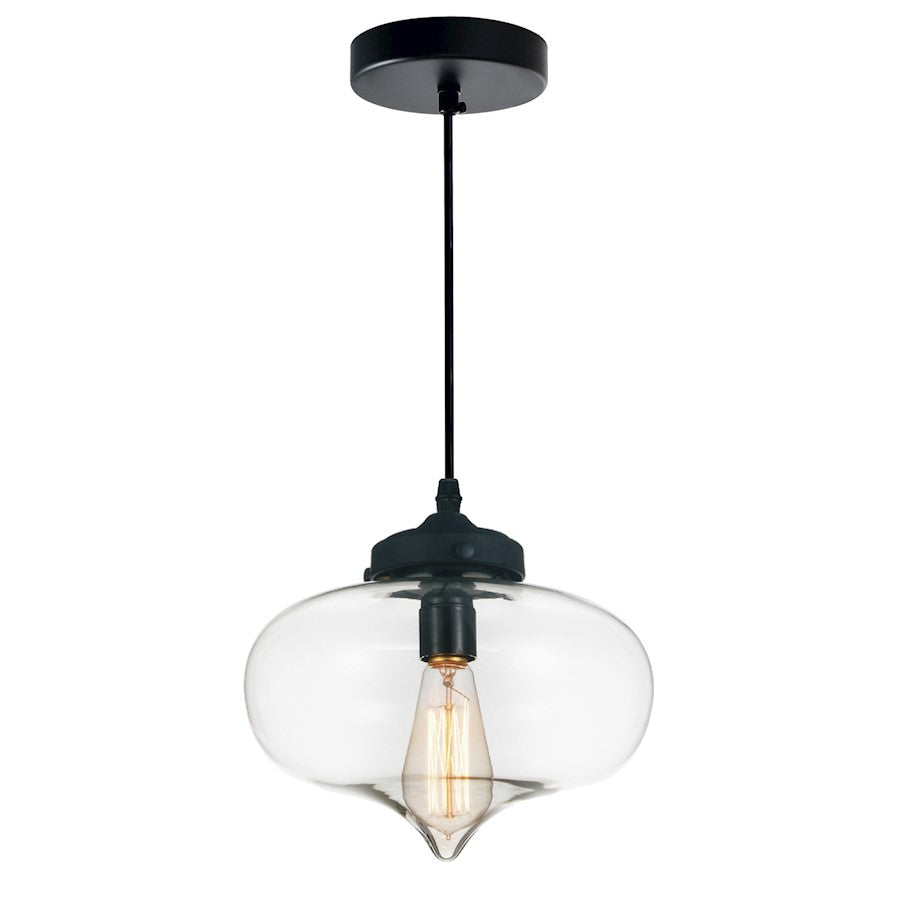 CWI Lighting Glass 1 Light 11" Down Mini Pendant, Black/Clear - 5570P11-Clear