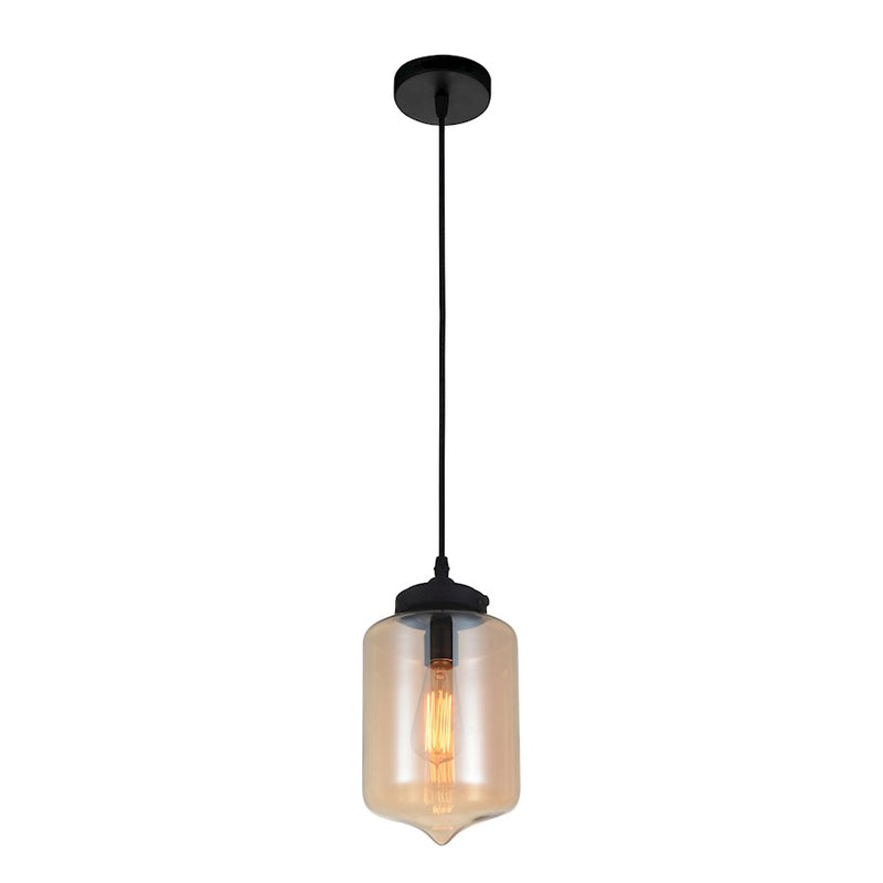 CWI Lighting Glass 1 Light 7" Down Mini Pendant, Black/Amber