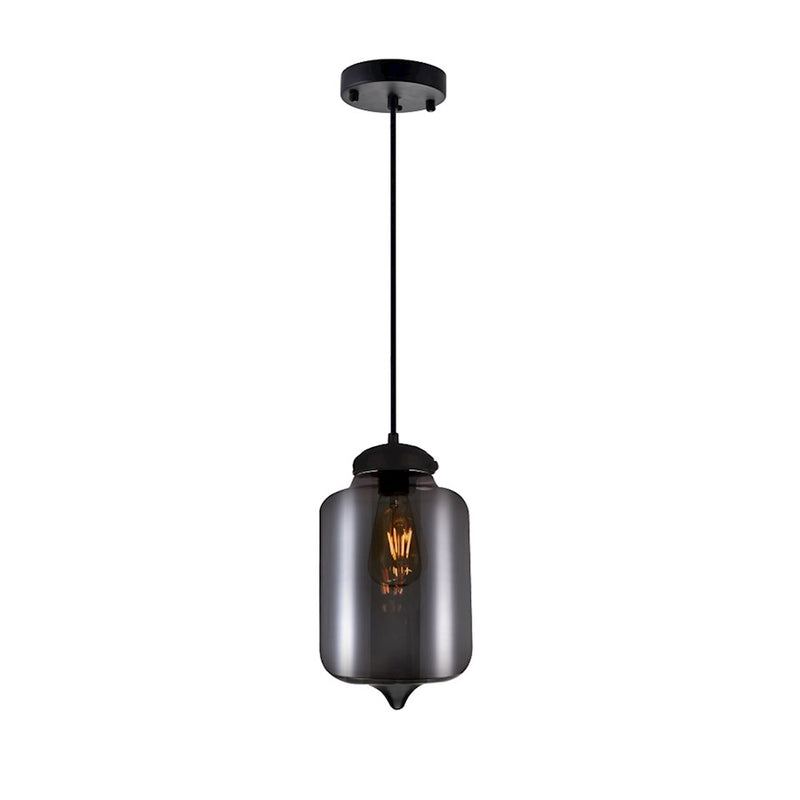 CWI Lighting Glass 1 Light Down Mini Pendant, Black/Smoke