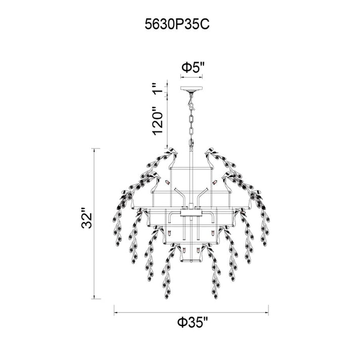 CWI Lighting Flurry 17 Light Down Chandelier, Chrome