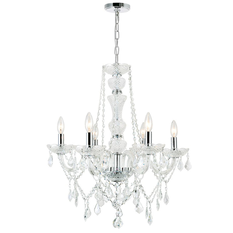 CWI Lighting Princeton 6 Light Down Chandelier, Chrome