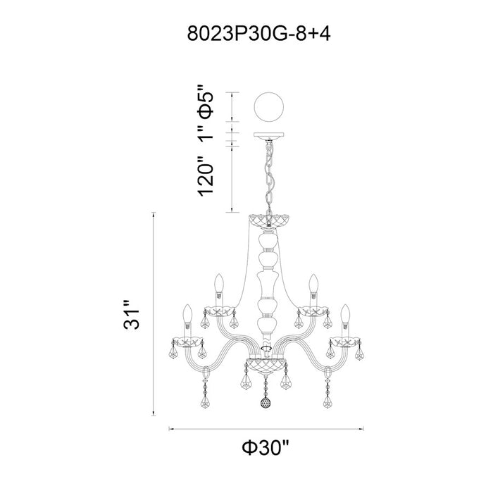 CWI Lighting Princeton 12 Light Down Chandelier, Chrome