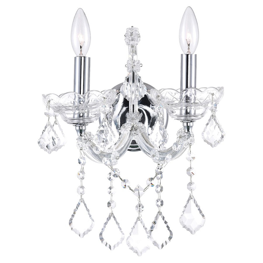 CWI Lighting Maria Theresa 12" 2 Light Wall Light, Chrome - 8318W12C-2-Clear