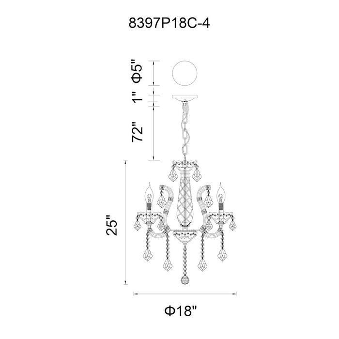 CWI Lighting Maria Theresa 4 Light Up Chandelier, Chrome