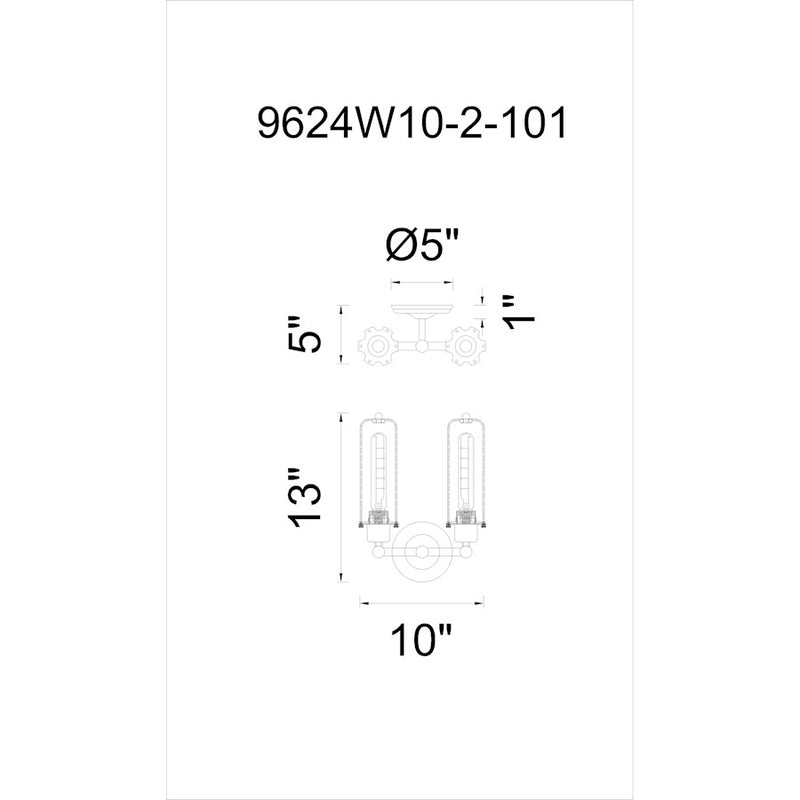 CWI Lighting Benji 2 Light Wall Light, Black