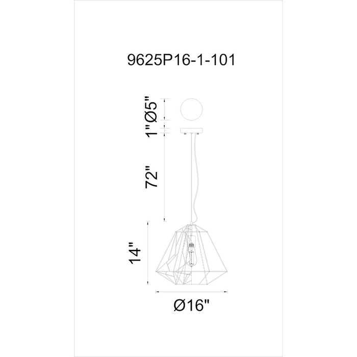 CWI Lighting Bagheera 16" 1 Light Down Pendant, Black