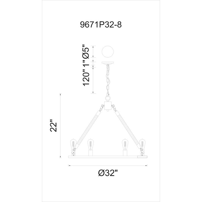 CWI Lighting Ganges 8 Light 32" Up Chandelier, Black