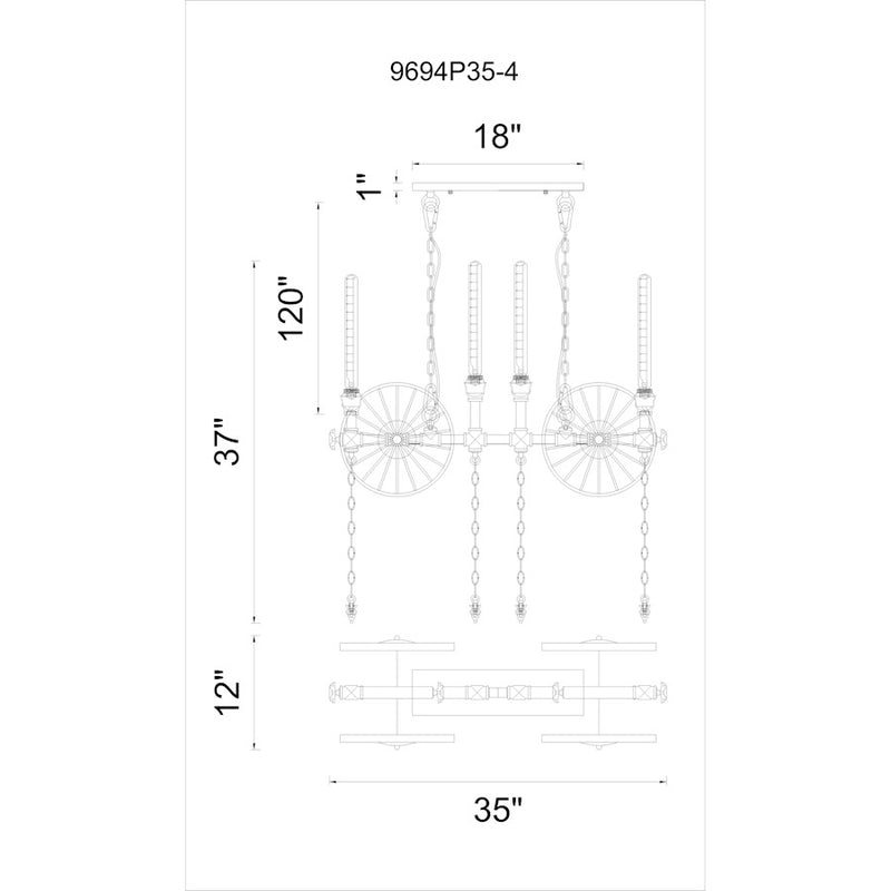 CWI Lighting Rio 4 Light Up Chandelier, Gray