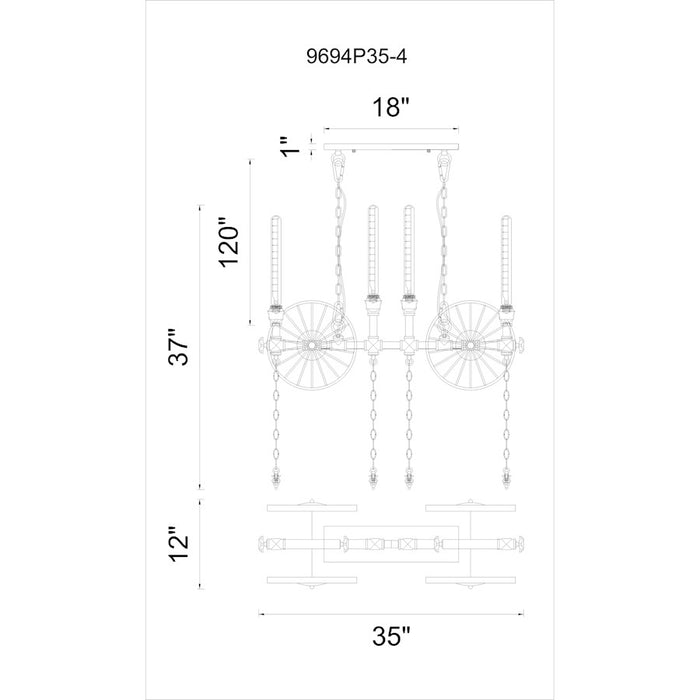 CWI Lighting Rio 4 Light Up Chandelier, Gray