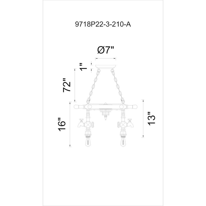CWI Lighting Manor 3 Light Down Chandelier, Speckled Copper