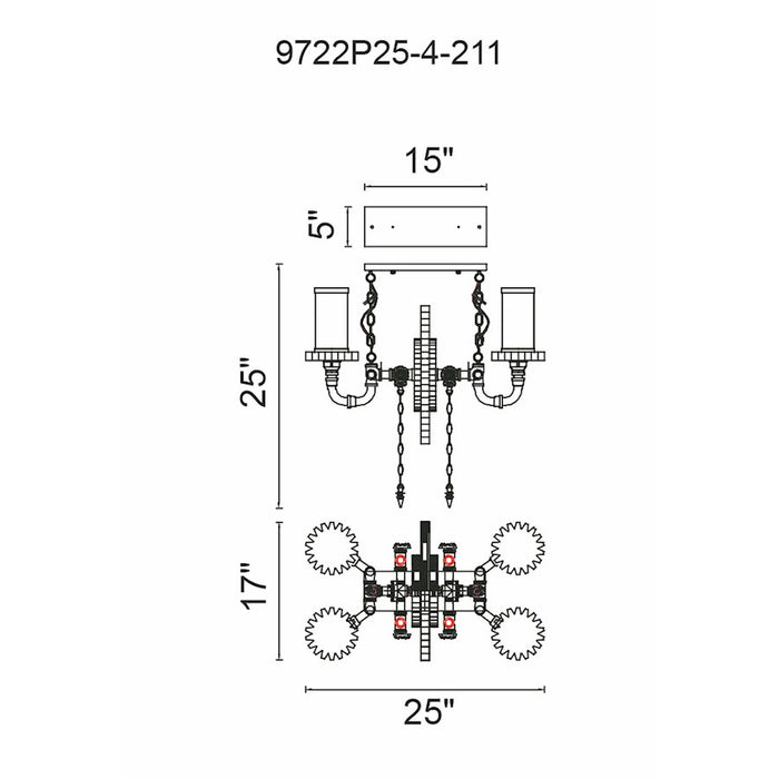 CWI Lighting Manchi 4 Light Up Chandelier, Rust