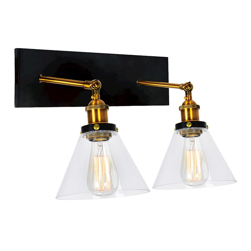 CWI Lighting Eustis 2 Light Wall Light, Black/Gold Brass/Clear