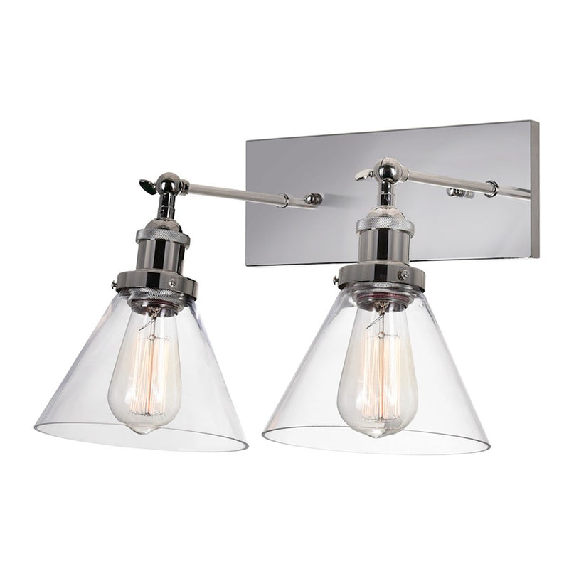 CWI Lighting Eustis 2 Light Wall Light, Polished Nickel/Clear