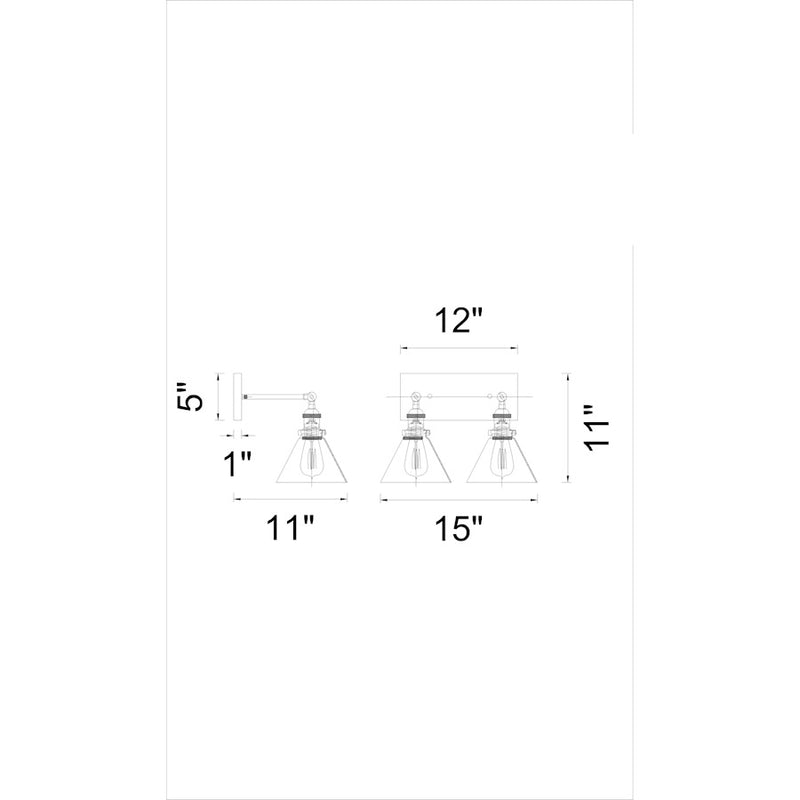 CWI Lighting Eustis 2 Light Wall Light, Polished Nickel/Clear