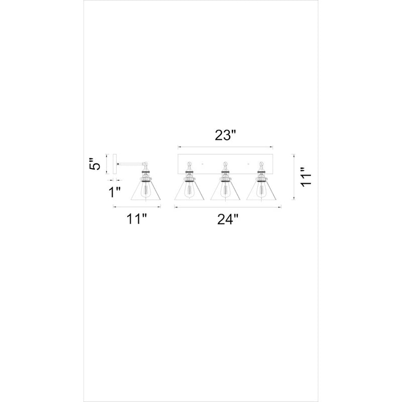CWI Lighting Eustis 3 Light Wall Light, Polished Nickel/Clear