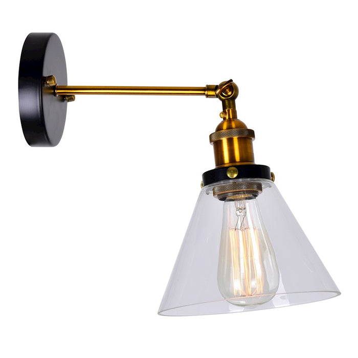 CWI Lighting Eustis 1 Light Wall Light, Black/Gold Brass/Clear