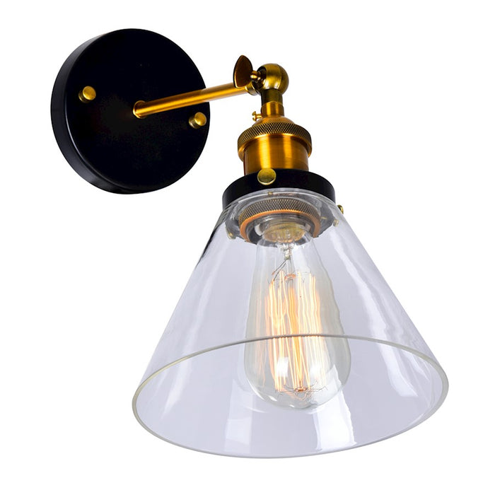 CWI Lighting Eustis 1 Light Wall Light, Black/Gold Brass/Clear