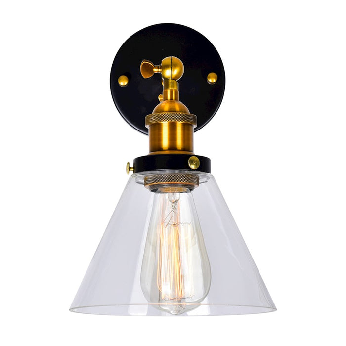 CWI Lighting Eustis 1 Light Wall Light, Black/Gold Brass/Clear