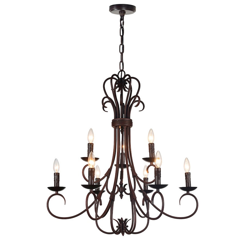 CWI Lighting Maddy 9 Light Up Chandelier, Rubbed Brown