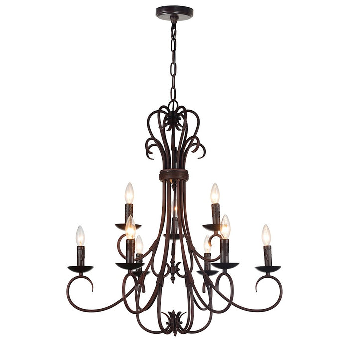 CWI Lighting Maddy 9 Light Up Chandelier, Rubbed Brown - 9817P29-9-121