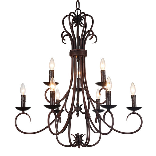 CWI Lighting Maddy 9 Light Up Chandelier, Rubbed Brown