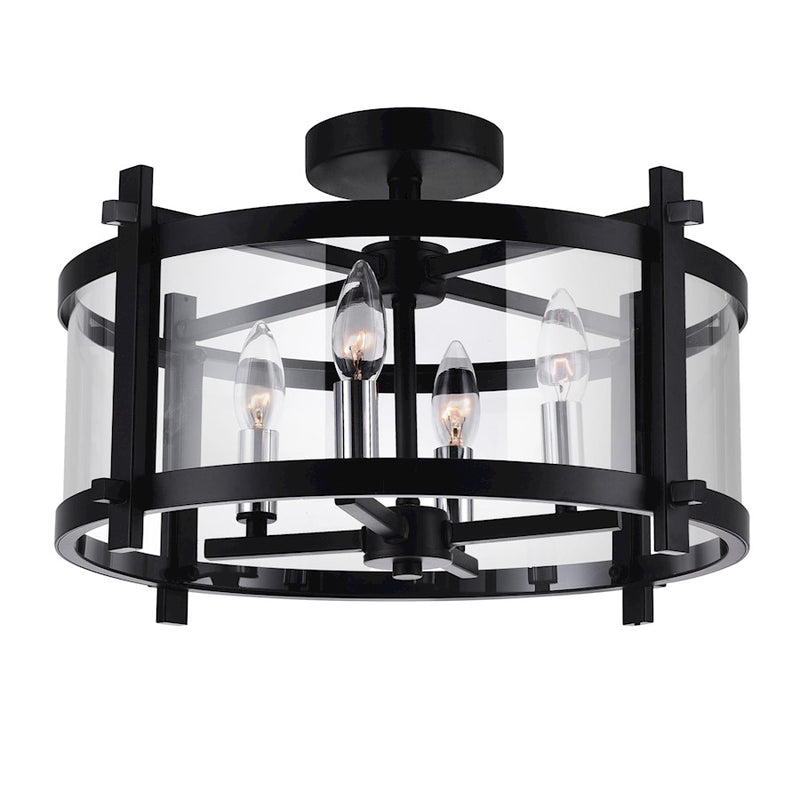 CWI Lighting Miette 4 Light Cage Flush Mount, Black/Clear