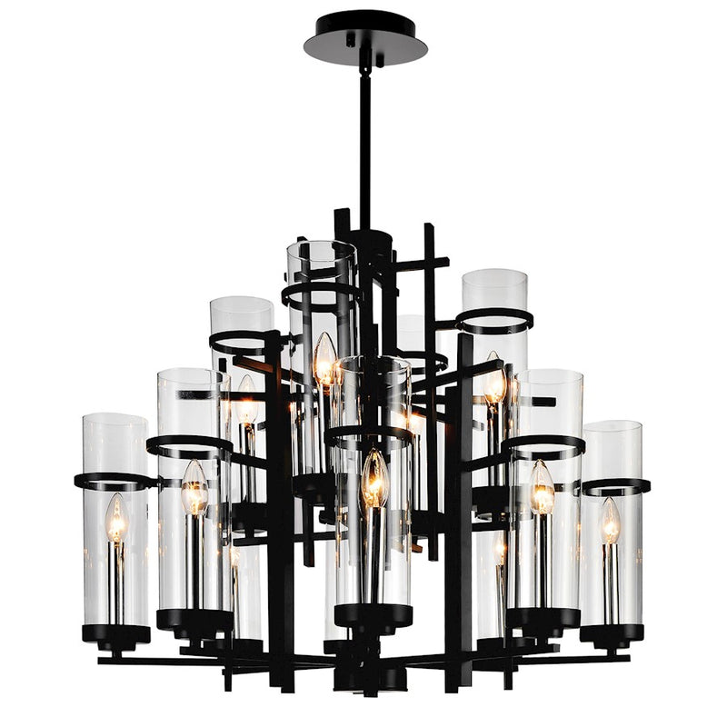 CWI Lighting Sierra 30" 12 Light Up Chandelier, Black/Clear
