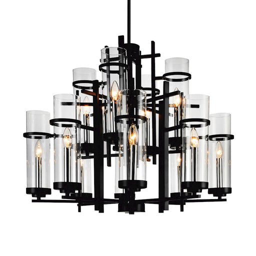 CWI Lighting Sierra 30" 12 Light Up Chandelier, Black/Clear