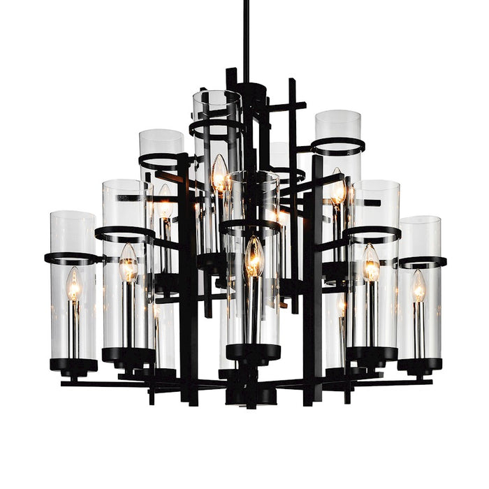 CWI Lighting Sierra 30" 12 Light Up Chandelier, Black/Clear