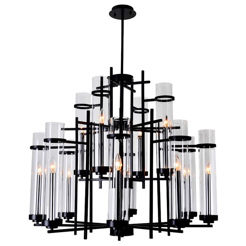 CWI Lighting Sierra 38" 12 Light Up Chandelier, Black/Clear
