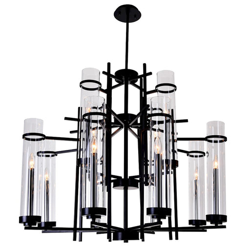 CWI Lighting Sierra 38" 12 Light Up Chandelier, Black/Clear