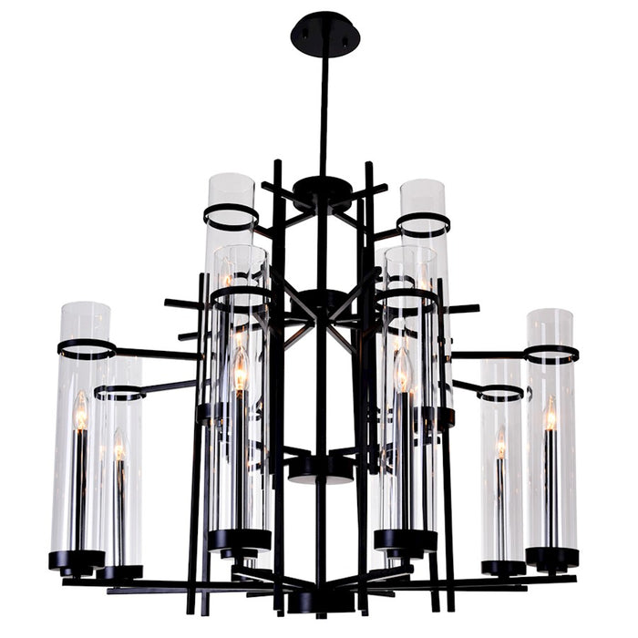 CWI Lighting Sierra 38" 12 Light Up Chandelier, Black/Clear