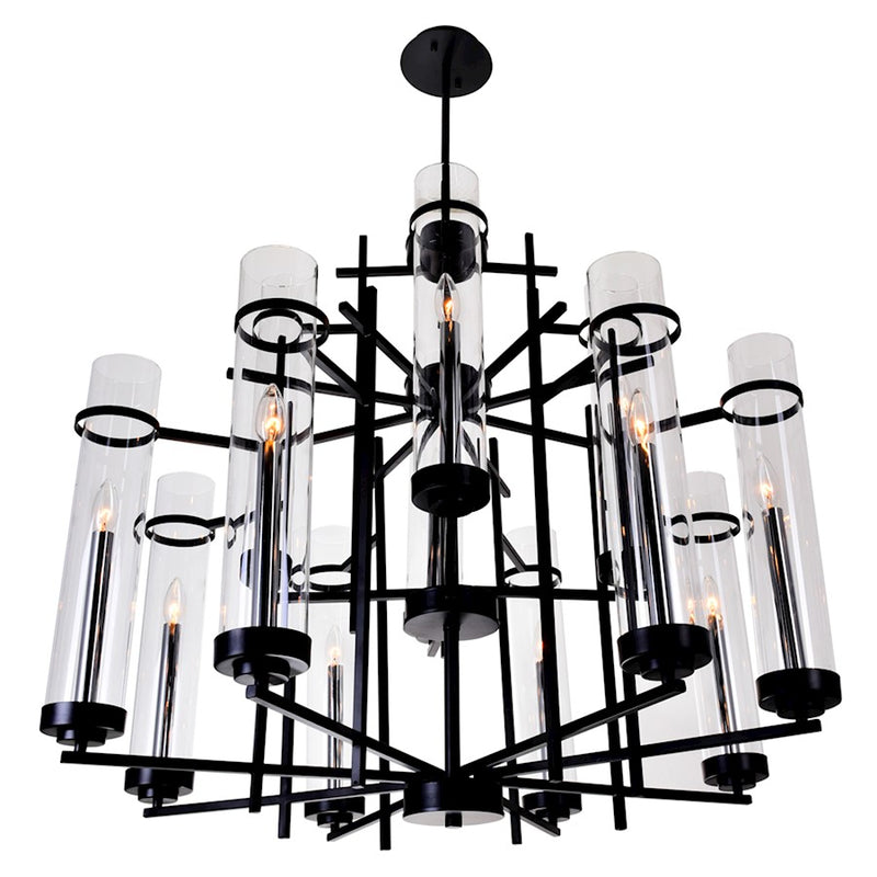 CWI Lighting Sierra 38" 12 Light Up Chandelier, Black/Clear
