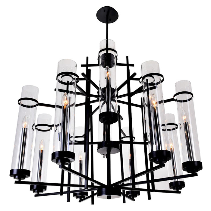 CWI Lighting Sierra 38" 12 Light Up Chandelier, Black/Clear