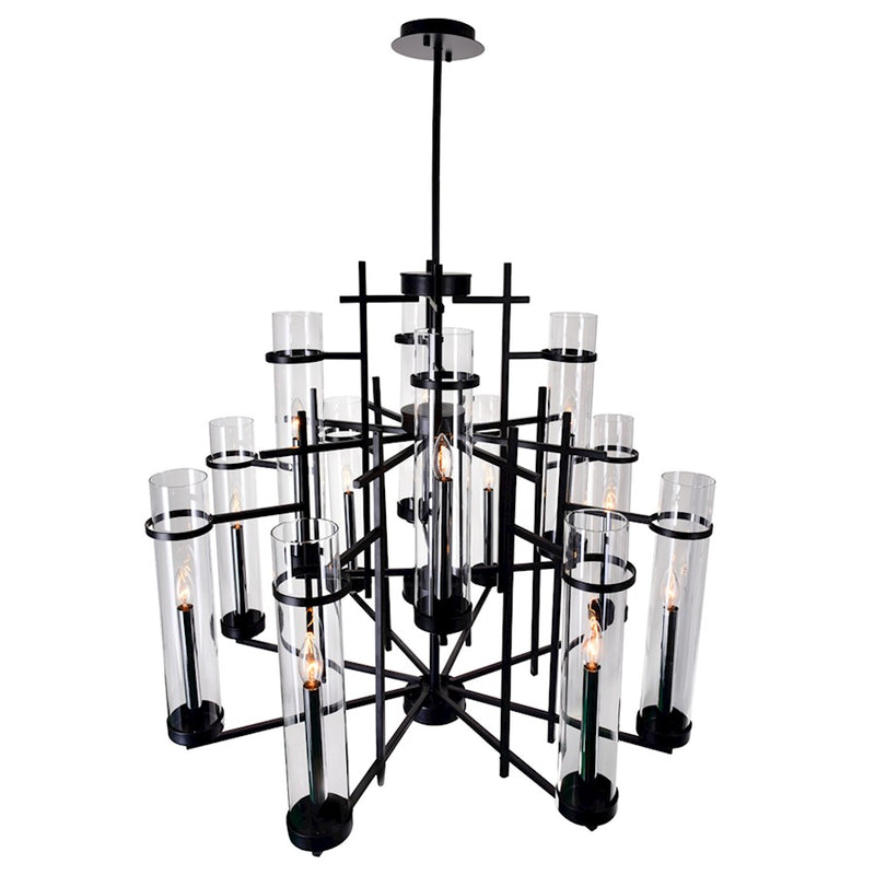 CWI Lighting Sierra 38" 12 Light Up Chandelier, Black/Clear