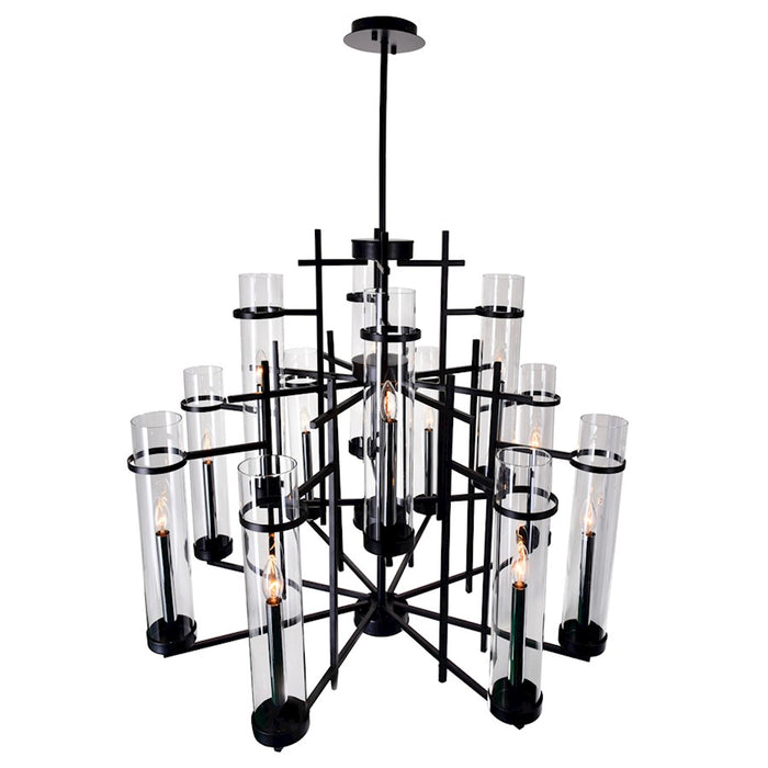 CWI Lighting Sierra 38" 12 Light Up Chandelier, Black/Clear