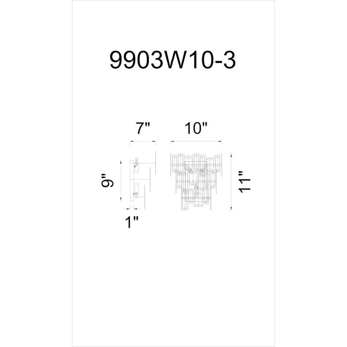 CWI Lighting Quida 3 Light Wall Light, Champagne
